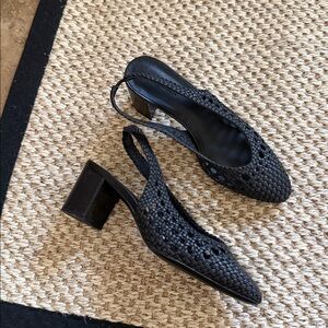 H&M Braided Black Slingback Leather Heels